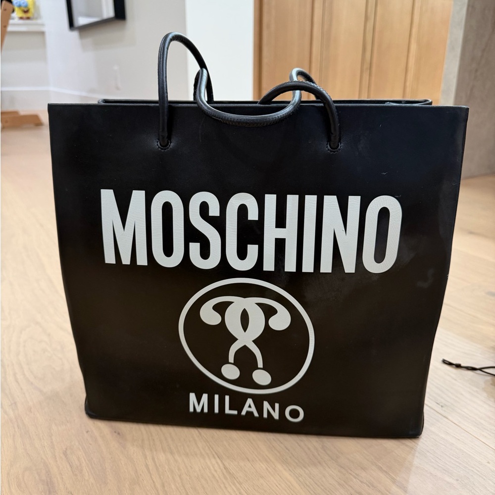 Moschino Black and White Logo Tote